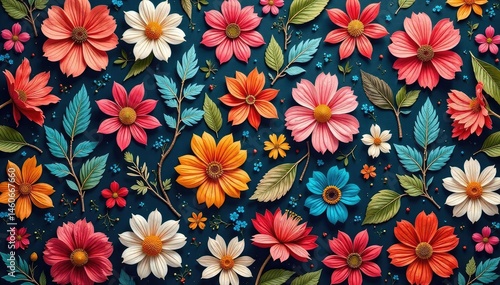 Wallpaper Mural Intricate floral textile design, repeating motif, floral, vibrant Torontodigital.ca
