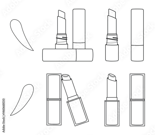 Lipstick Vector Set - Minimalist Lipstick Tubes and Swatches Outline Style.