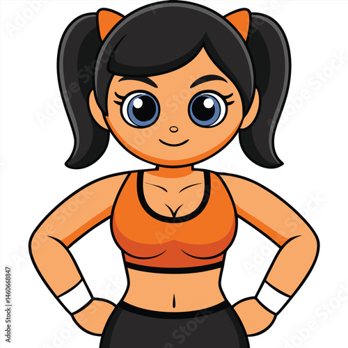 Cartoon-style athletic woman with determined expression for fitness visuals