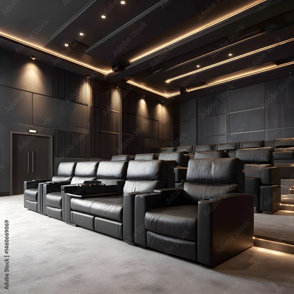 Fototapeta premium Experience Ultimate Comfort at Luxurious Cinema Complex Featuring Reclining Rows and Immersive Entertainment Technology Innovation