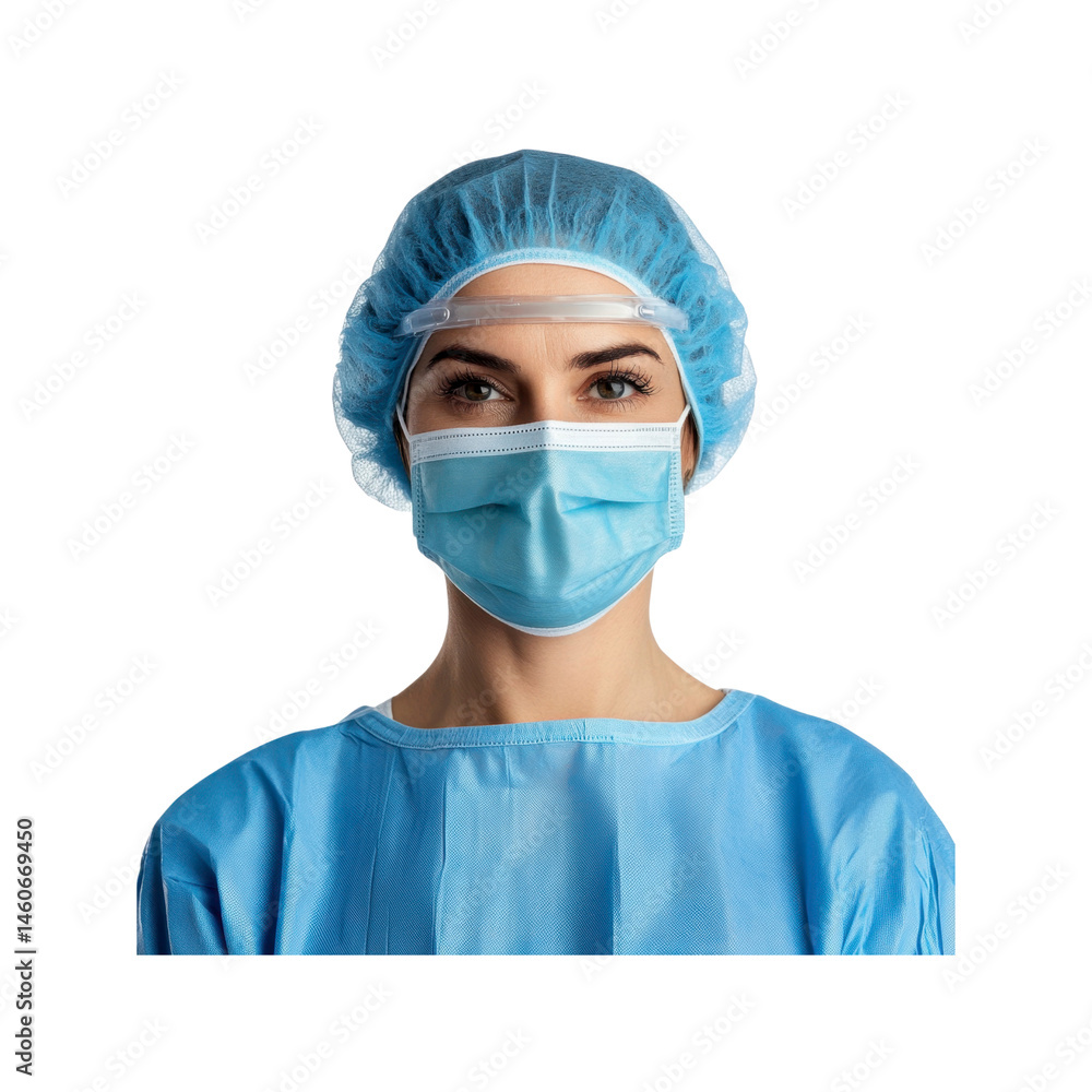 Confident Female Doctor or Nurse Wearing Protective Gear Confident Female Doctor or Nurse Wearing Protective Gear