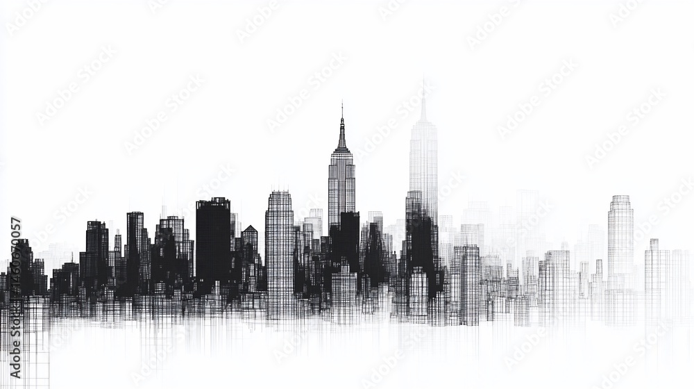 Obraz premium Monochrome Architectural Rendering: A Detailed Skyline Depiction of New York