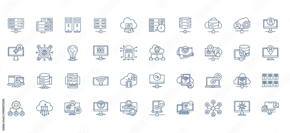 Networked System Icons Servers Cloud Global Network and Data Analysis Networked System Icons Servers Cloud Global Network and Data Analysis