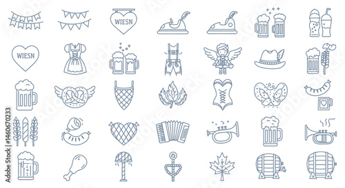 Oktoberfest Icon Set Bavarian Beer Pretzel and Dirndl
