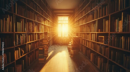 Wallpaper Mural A library filled with golden light, representing the pursuit of knowledge and achievement. Torontodigital.ca