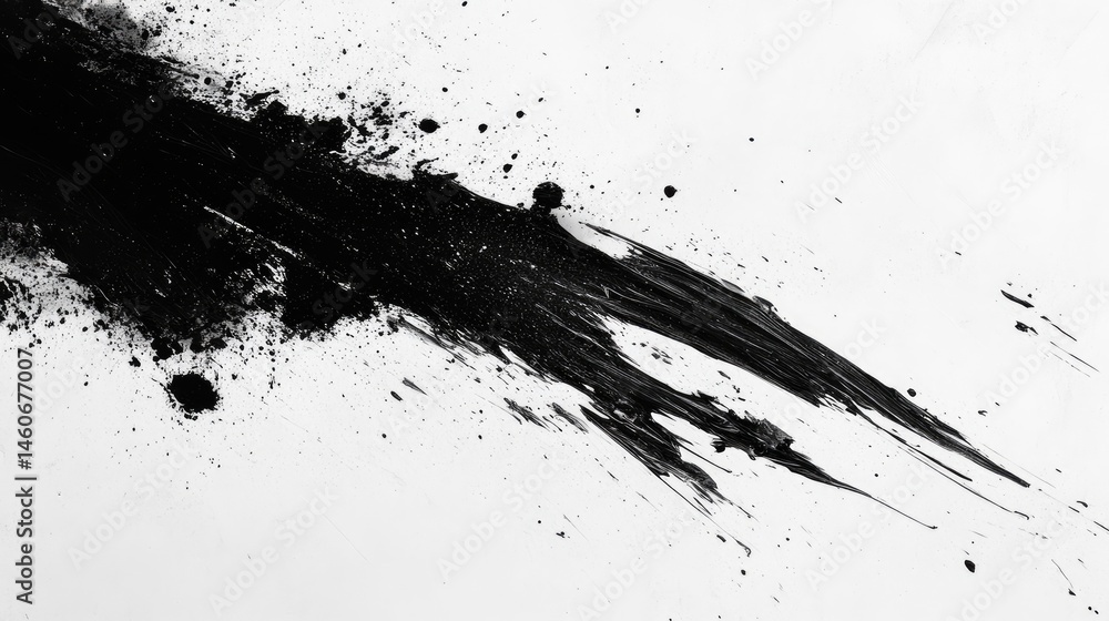 Obraz premium Abstract black ink splatter on a white background.