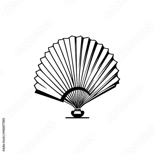 Stylized hand fan artwork featuring radiating structure and decorative base design