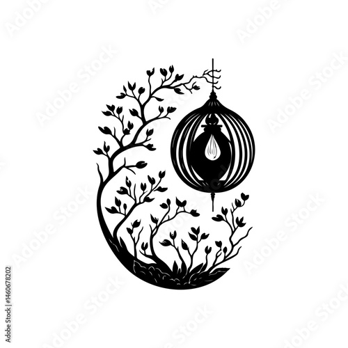 Intricate Silhouette: Arborous Tendrils and Illumination in Graphic Harmony