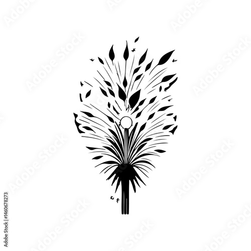 Artistic representation of a botanical structure with radial leaf arrangement