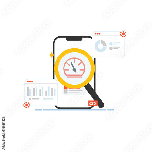 performance tracking, loading speed, website optimization, speed test, data analysis, mobile UI design, tech illustration, SEO performance, metrics dashboard, analytics concept, speed boost, search en
