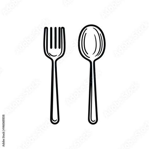 Minimalist Fork and Spoon Outline Design on Transparent Background