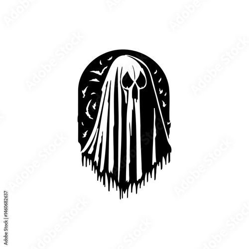 Eerie spectral figure with dark archway, symbolic ghostly silhouette