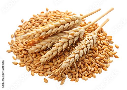 wheat ears and wheat grains isolated on white background PNG