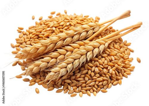 wheat ears and wheat grains isolated on white background PNG