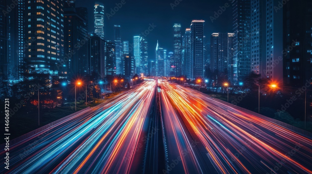 Night Cityscape: A Symphony of Light and Motion Night Cityscape: A Symphony of Light and Motion