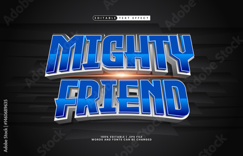 mighty friend editable text effect with a hero and power text effect