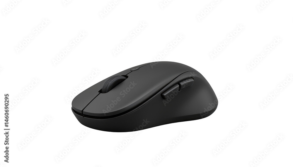 Closeup of a computer mouse on sleek black background, modern essential