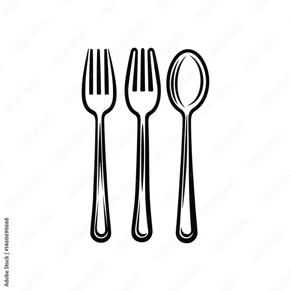 Minimalist Icon Set Two Forks One Spoon Outline On White Background Design Minimalist Icon Set Two Forks One Spoon Outline On White Background Design