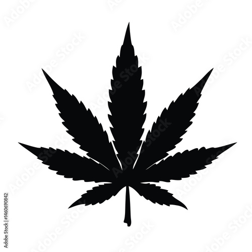 Black Silhouette of a Cannabis Leaf Isolated on White