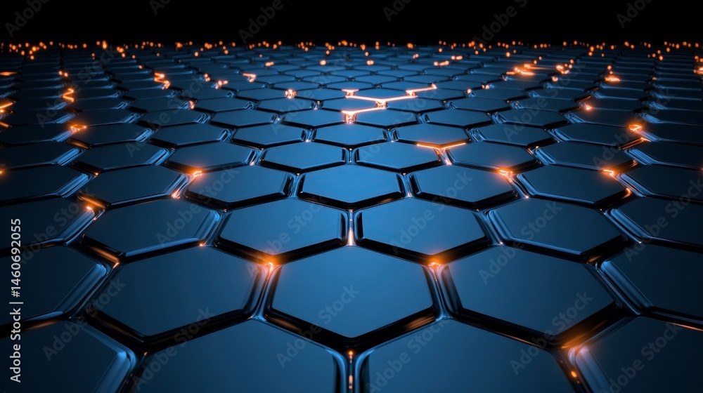 Fototapeta premium Futuristic Hexagon Honeycomb Background Dark Blue 3D Render Abstract Technology Geometr