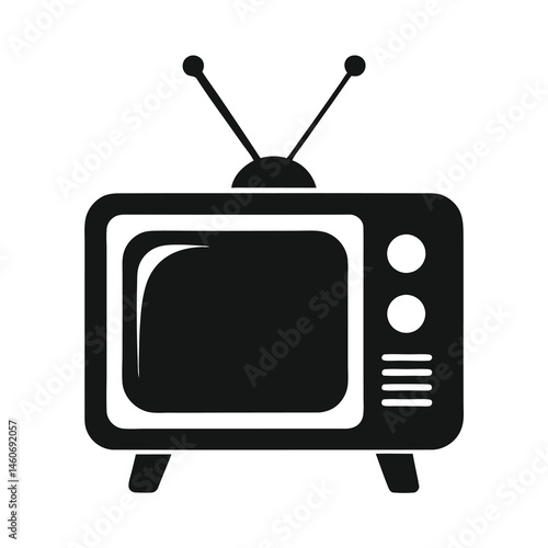 Retro Television Icon Black and White Illustration