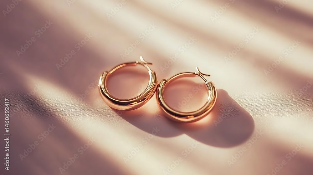 Elegance in circles: Close-up shot of a pair of golden hoop earrings Elegance in circles: Close-up shot of a pair of golden hoop earrings