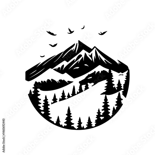 Monochrome mountains with soaring birds: a symbol of natural beauty and freedom