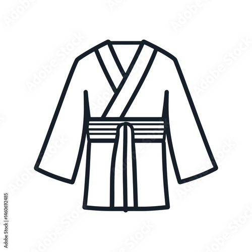 Minimalist Kimono Outline Icon, Traditional Japanese Clothing on Transparent Background