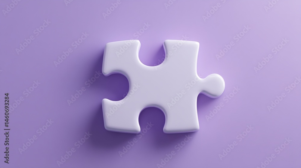 Obraz premium Solitary white puzzle piece resting on a serene lavender background surface