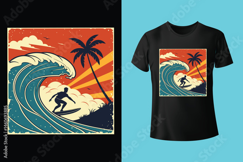 Santa ready to surfing vector art illustration