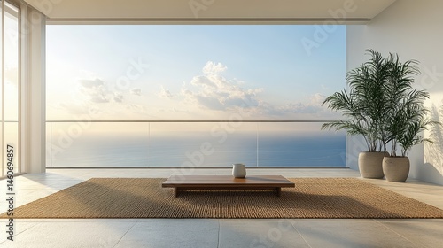 Wallpaper Mural Modern balcony overlooking tranquil ocean. Torontodigital.ca