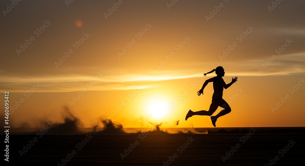 Woman Running at Sunset Silhouette Woman Running at Sunset Silhouette