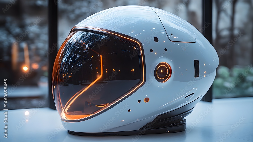 Fototapeta premium Futuristic Helmet with Orange Accents