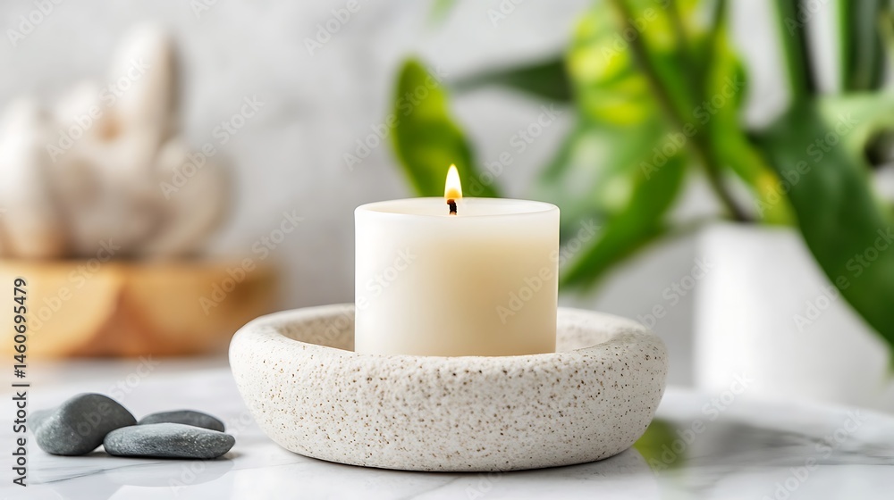 Serene Spa Still Life: Candlelight, Stones, and Botanical Ambiance Harmony Serene Spa Still Life: Candlelight, Stones, and Botanical Ambiance Harmony