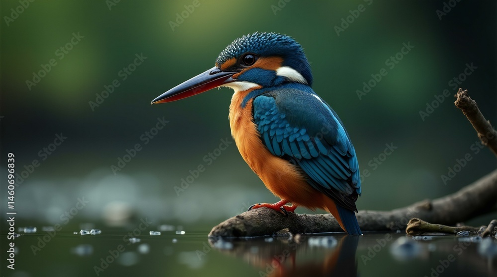Fototapeta premium Kingfisher Perch on Branch.
