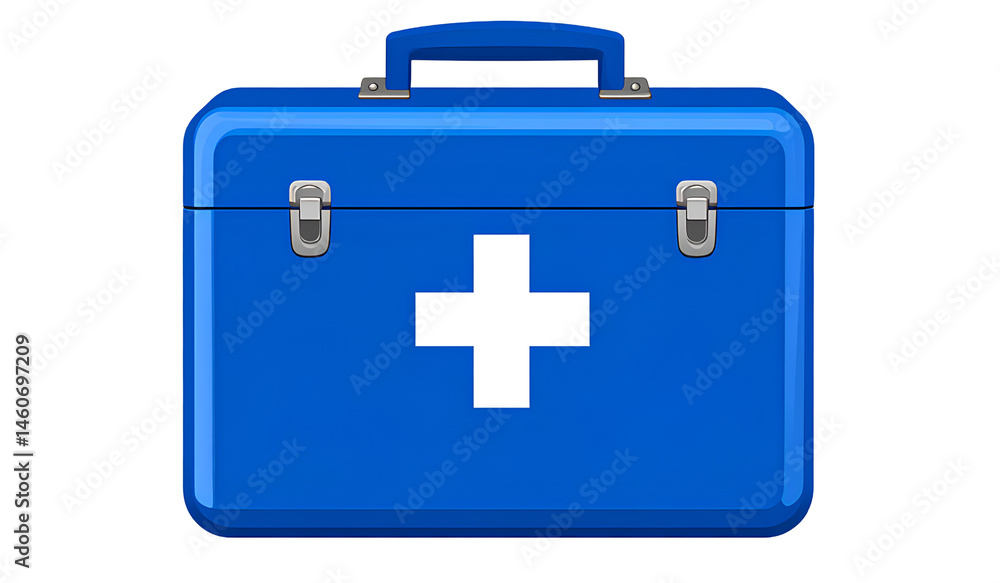 Fototapeta premium First aid kit box with blue color and white cross on it transparent background PNG