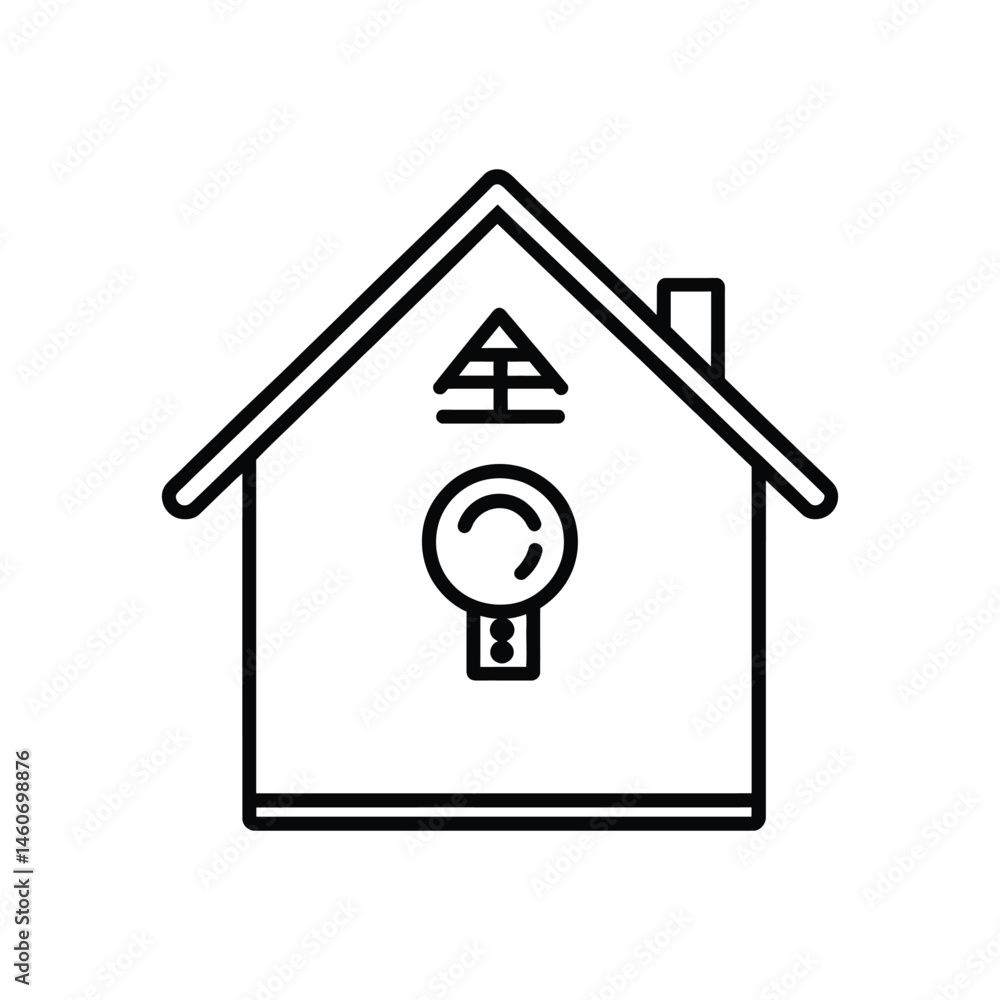 Minimalist Line Art House with Chinese Symbol and Light Bulb, Transparent Minimalist Line Art House with Chinese Symbol and Light Bulb, Transparent