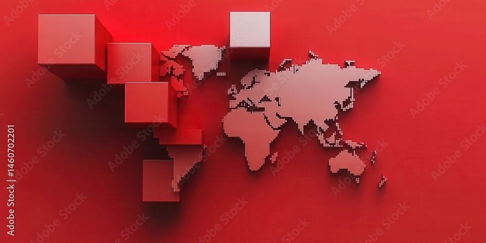 Obraz premium World map composed of 3D blocks