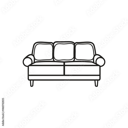 Minimalist Line Art Sofa Isolated On Transparent Background Outline Design