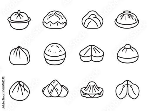 chinese dumpling line art drawing for restaurant menu graphics