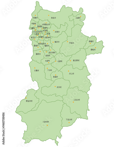 奈良県　地図　黄緑　斑点　イラスト