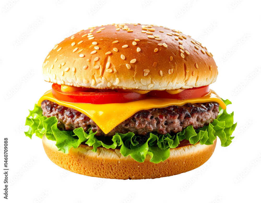 High resolution photo of a cheeseburger with melted cheese and lettuce, PNG High resolution photo of a cheeseburger with melted cheese and lettuce, PNG