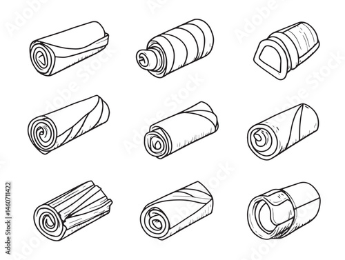 Egg roll vector line drawing for restaurant packaging or branding