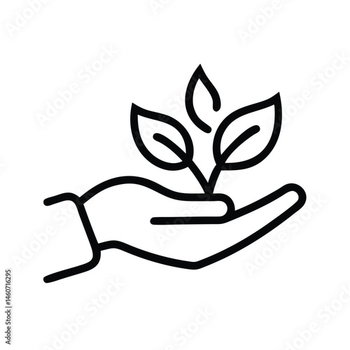 Hand Holding Sprout Icon Line Art Graphic Design