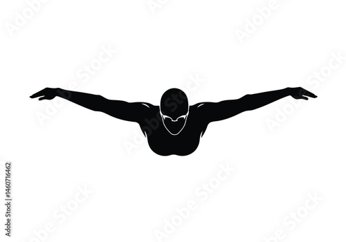 Butterfly swimmer silhouette. The dark outline of a swimmer executing the butterfly stroke, emphasizing athleticism, technique, and competitive swimming motion.  clipart illustration design.
