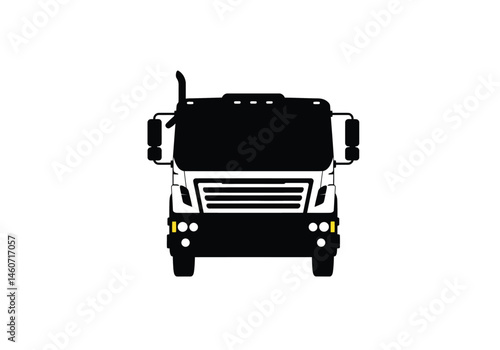 Truck front silhouette. The dark outline image of a large truck from the front view, bold grille, headlights, and robust structure used for heavy transport.  clipart illustration design.