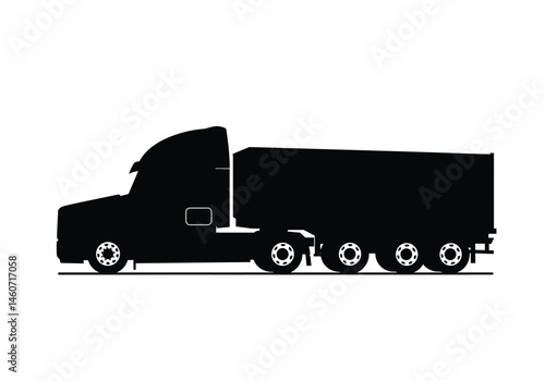 18 wheeler truck silhouette. This image features the dark outline of a large semi-truck with multiple axles, freight transportation, logistics, and heavy-duty vehicles.  clipart illustration design.