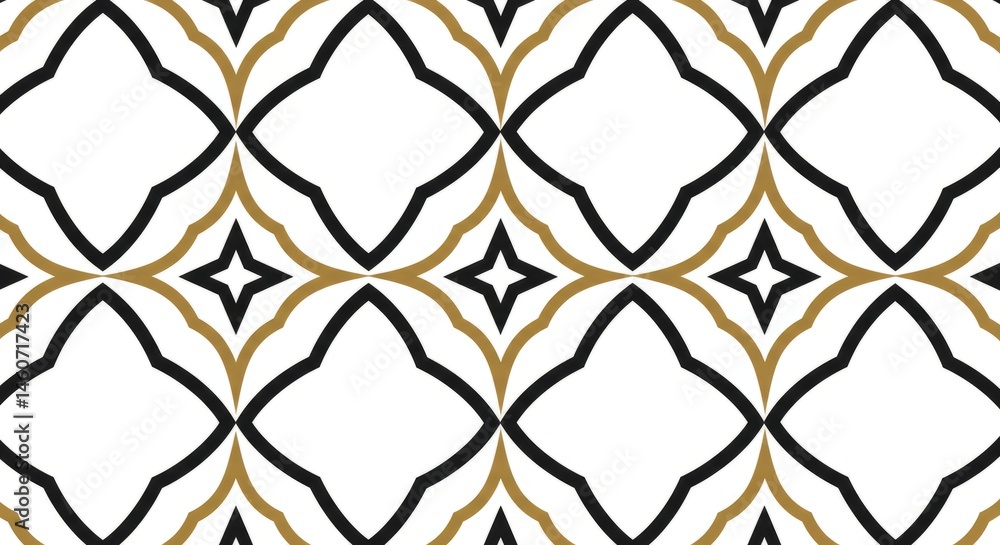 Naklejka premium Abstract Geometric Seamless Pattern Black Gold White Modern Design