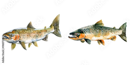landlocked salmon watercolor vector illustration