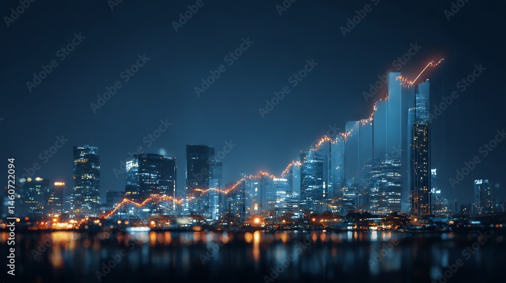 Fototapeta premium Cityscape Finance: Ascending Economy in Urban Landscape at Night minimal